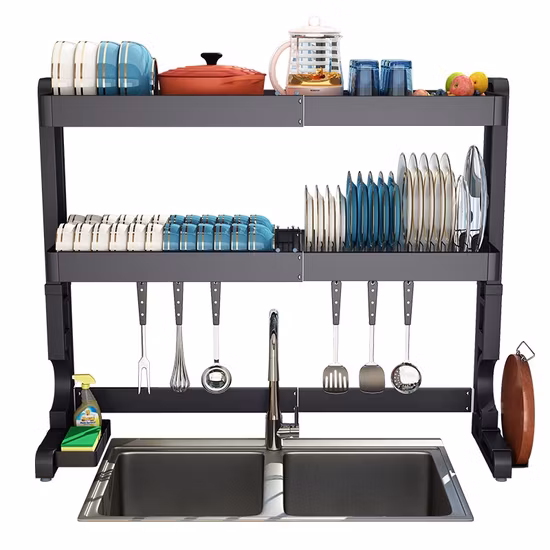주방 조직 공간 절약 선반을 위한 싱크대 배수구 위의 접시 건조 랙